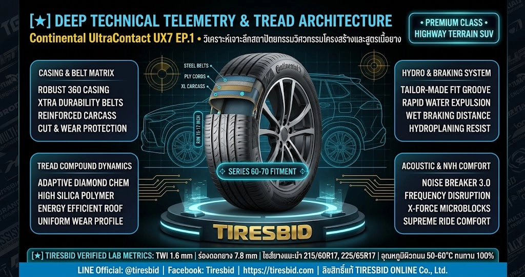 โครงสร้างวิศวกรรมยาง Continental UltraContact UX7 วิเคราะห์เจาะลึกเทคโนโลยี Robust 360 Construction และ Noise Breaker 3.0 สำหรับรถ SUV ประจำปี 2026
